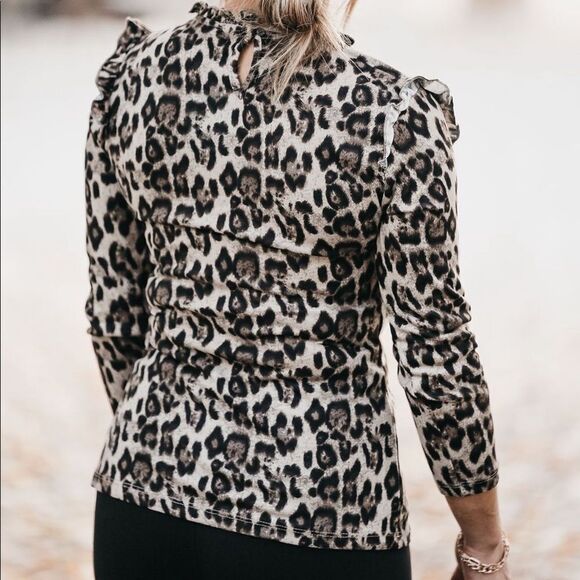Leopard long sleeve wear to work blouse black - Picture 3 of 3